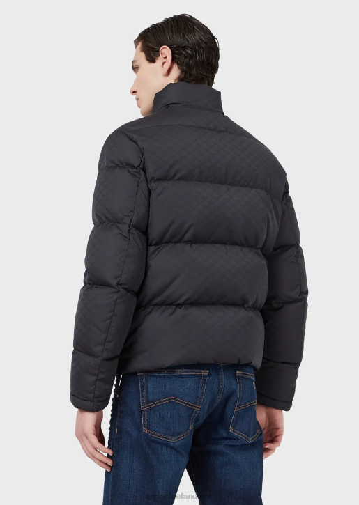 Men 086V1365 Quilted Puffer Jacket With All-Over Jacquard Eagle Armani Blue