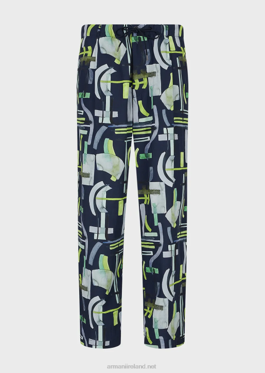 Men 086V1367 All-Over Pattern Lyocell-Blend Drawstring Trousers Armani Pattern