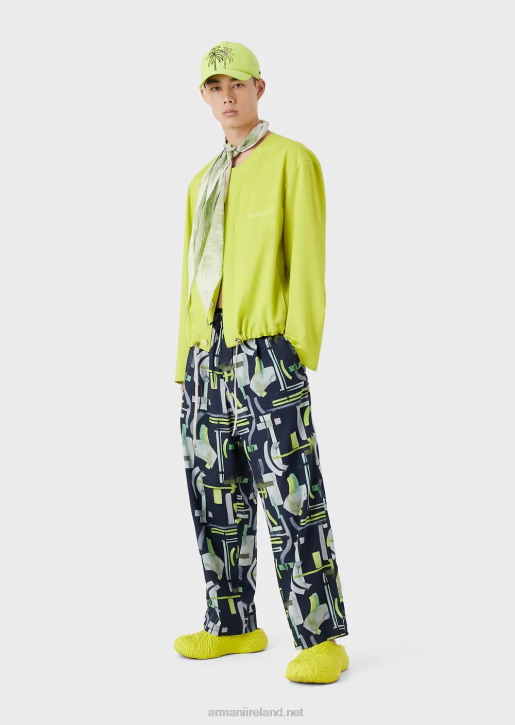 Men 086V1367 All-Over Pattern Lyocell-Blend Drawstring Trousers Armani Pattern