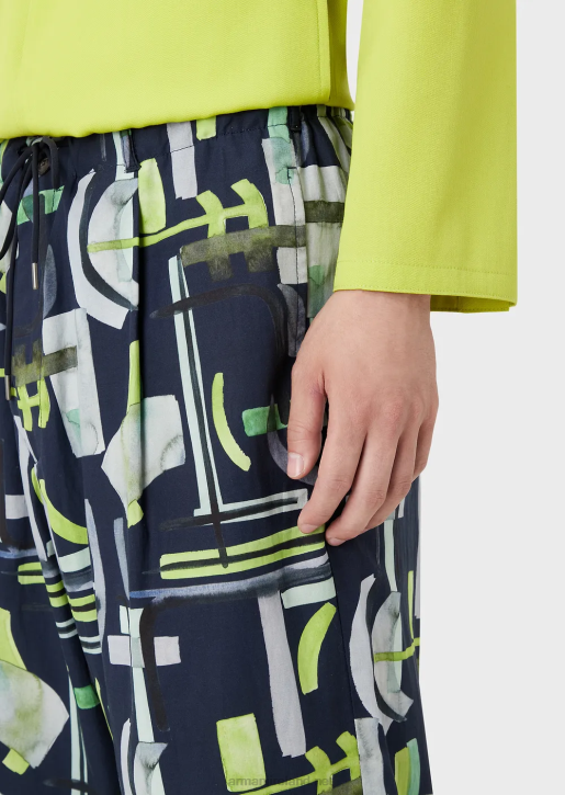 Men 086V1367 All-Over Pattern Lyocell-Blend Drawstring Trousers Armani Pattern