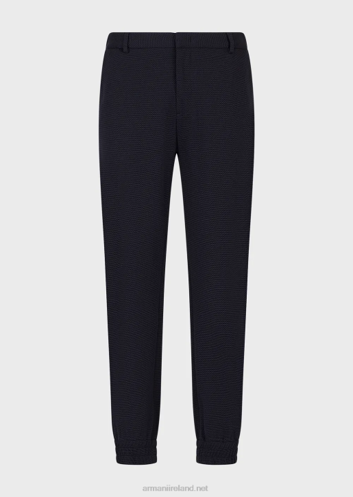 Men 086V1368 Trousers With Elasticated Ankle Cuffs In 3D Stretch Technical Jersey Armani Navy Blue