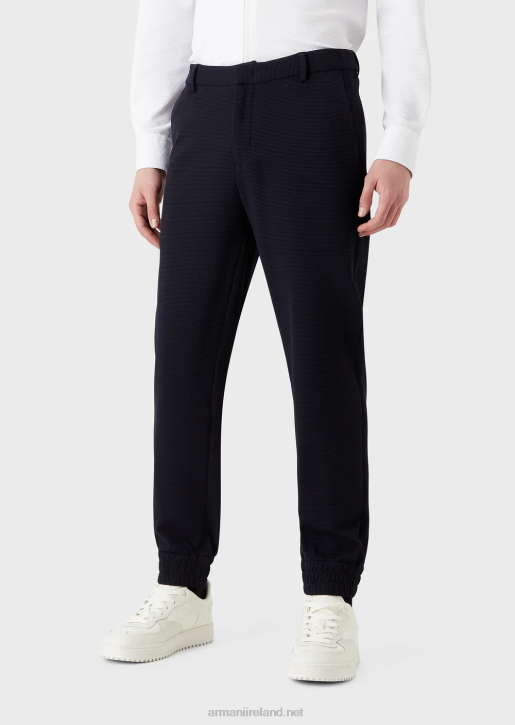 Men 086V1368 Trousers With Elasticated Ankle Cuffs In 3D Stretch Technical Jersey Armani Navy Blue