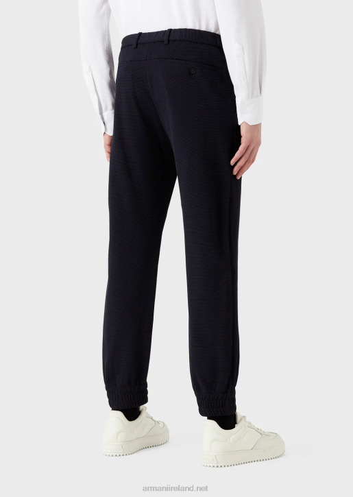 Men 086V1368 Trousers With Elasticated Ankle Cuffs In 3D Stretch Technical Jersey Armani Navy Blue