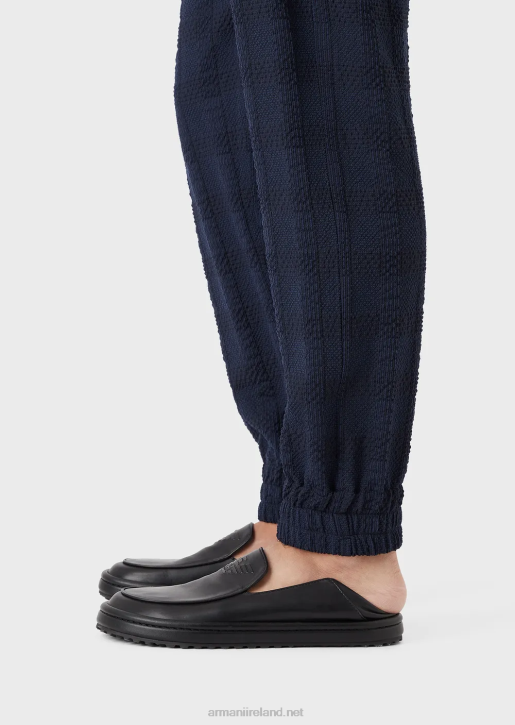 Men 086V1369 3D Prince Of Wales Effect Wool Trousers With Elasticated Ankle Cuffs Armani