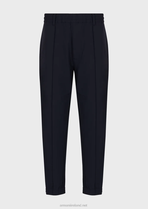 Men 086V1370 Joggers In Ribbed Two-Way Stretch Technical Nylon Armani Navy Blue