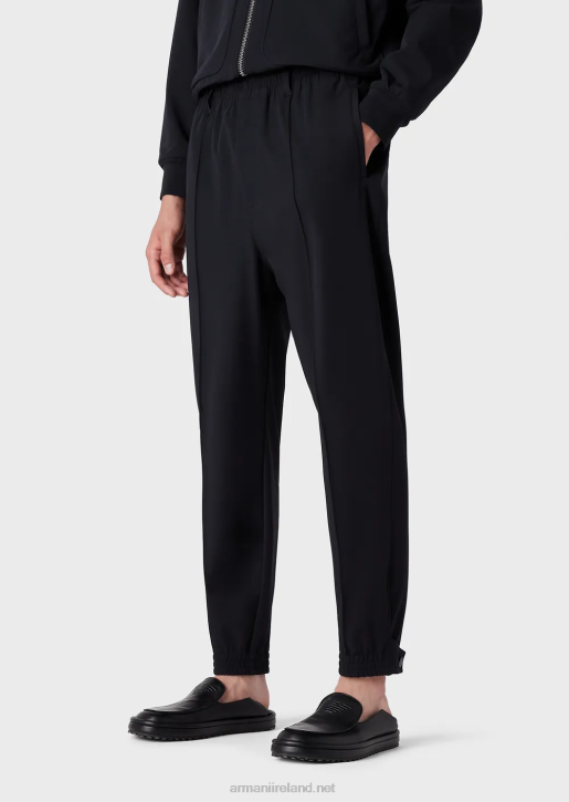 Men 086V1370 Joggers In Ribbed Two-Way Stretch Technical Nylon Armani Navy Blue