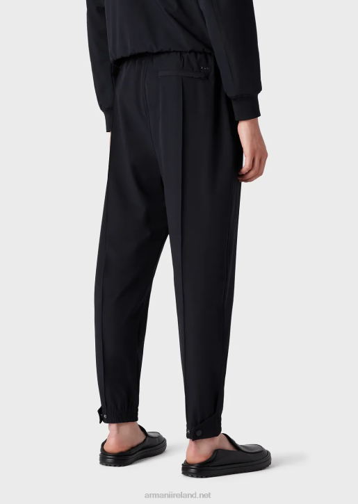 Men 086V1370 Joggers In Ribbed Two-Way Stretch Technical Nylon Armani Navy Blue