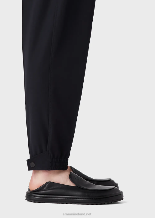 Men 086V1370 Joggers In Ribbed Two-Way Stretch Technical Nylon Armani Navy Blue