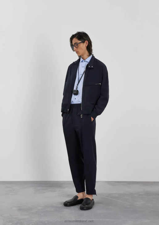 Men 086V1370 Joggers In Ribbed Two-Way Stretch Technical Nylon Armani Navy Blue