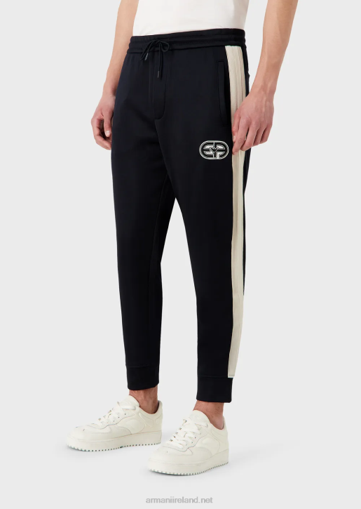 Men 086V1378 Jersey Joggers With Ea Patch And Stripes Armani Navy Blue