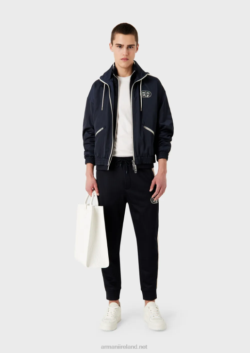 Men 086V1378 Jersey Joggers With Ea Patch And Stripes Armani Navy Blue