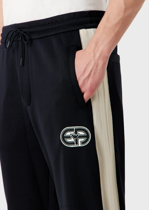 Men 086V1378 Jersey Joggers With Ea Patch And Stripes Armani Navy Blue