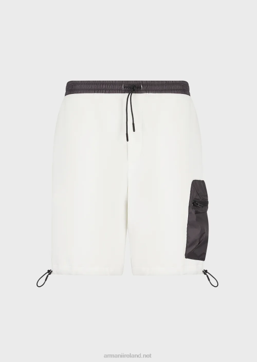 Men 086V1381 Travel Essentials Double-Jersey Drawstring Board Shorts Armani White
