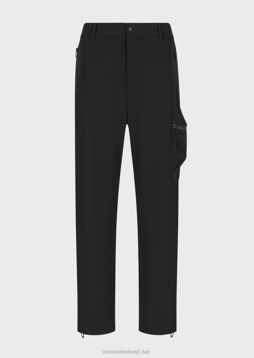 Men 086V1386 Travel Essentials Water-Repellent, Two-Way Stretch Technical-Nylon Trousers Armani Black