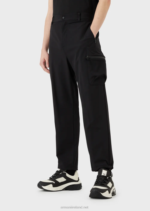 Men 086V1386 Travel Essentials Water-Repellent, Two-Way Stretch Technical-Nylon Trousers Armani Black