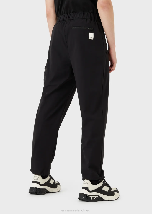 Men 086V1386 Travel Essentials Water-Repellent, Two-Way Stretch Technical-Nylon Trousers Armani Black