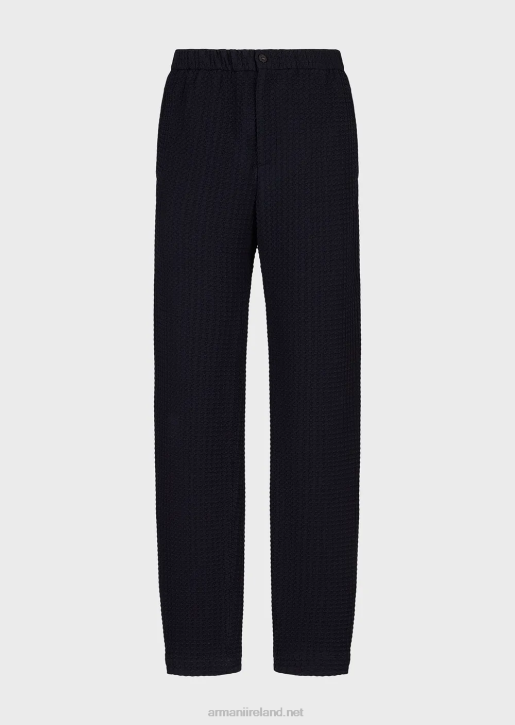 Men 086V1397 3D-Effect Houndstooth Stretch-Wool Trousers With Elasticated Waist Armani