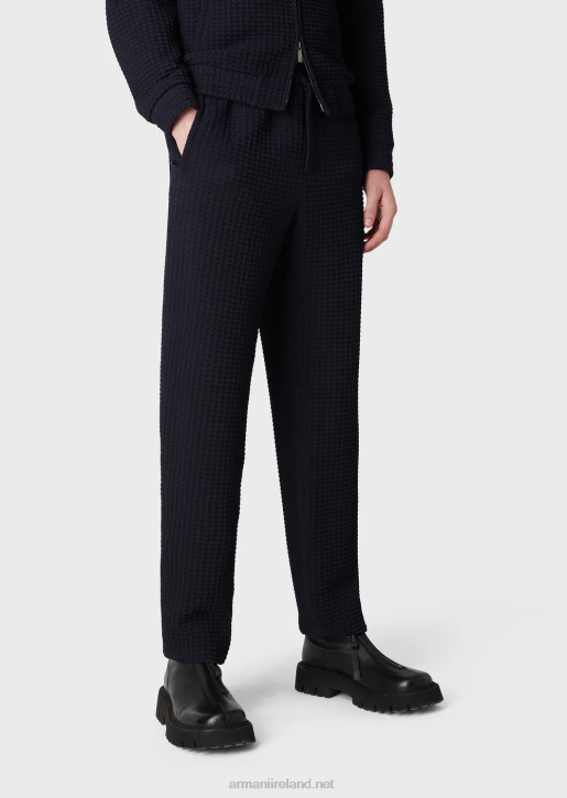 Men 086V1397 3D-Effect Houndstooth Stretch-Wool Trousers With Elasticated Waist Armani