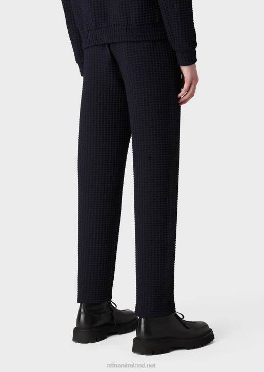 Men 086V1397 3D-Effect Houndstooth Stretch-Wool Trousers With Elasticated Waist Armani