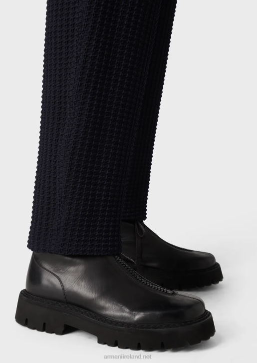 Men 086V1397 3D-Effect Houndstooth Stretch-Wool Trousers With Elasticated Waist Armani