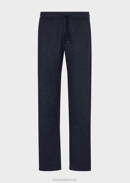 Men 086V1399 Jersey Drawstring Trousers With Embossed Jacquard Stylized Eagle Armani Navy Blue