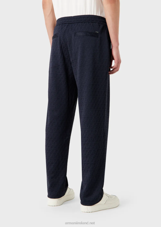 Men 086V1399 Jersey Drawstring Trousers With Embossed Jacquard Stylized Eagle Armani Navy Blue