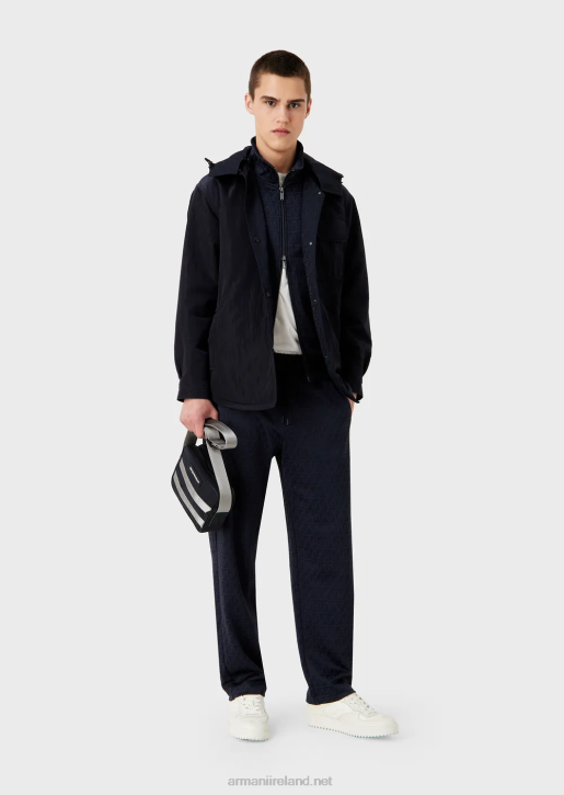 Men 086V1399 Jersey Drawstring Trousers With Embossed Jacquard Stylized Eagle Armani Navy Blue