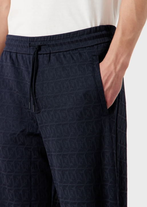 Men 086V1399 Jersey Drawstring Trousers With Embossed Jacquard Stylized Eagle Armani Navy Blue