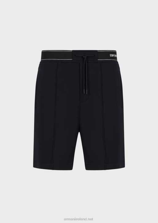Men 086V1400 Double-Jersey Board Shorts With Drawstring And Logo Waistband Armani Navy Blue