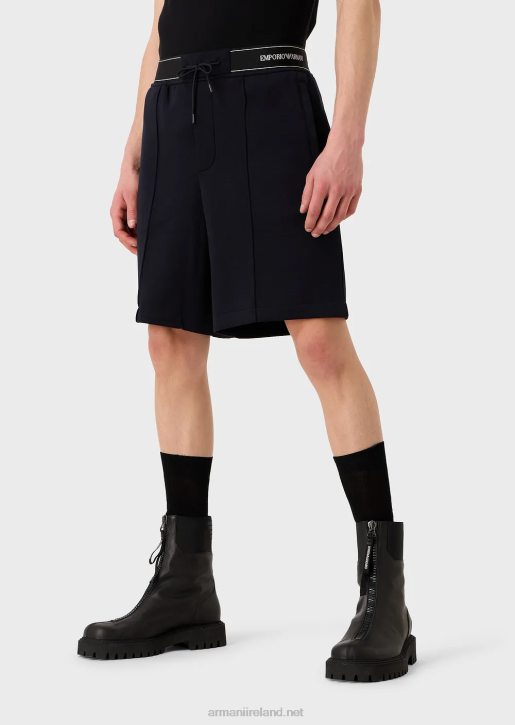 Men 086V1400 Double-Jersey Board Shorts With Drawstring And Logo Waistband Armani Navy Blue