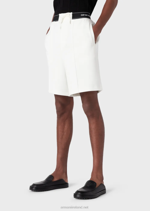 Men 086V1401 Double-Jersey Board Shorts With Drawstring And Logo Waistband Armani White