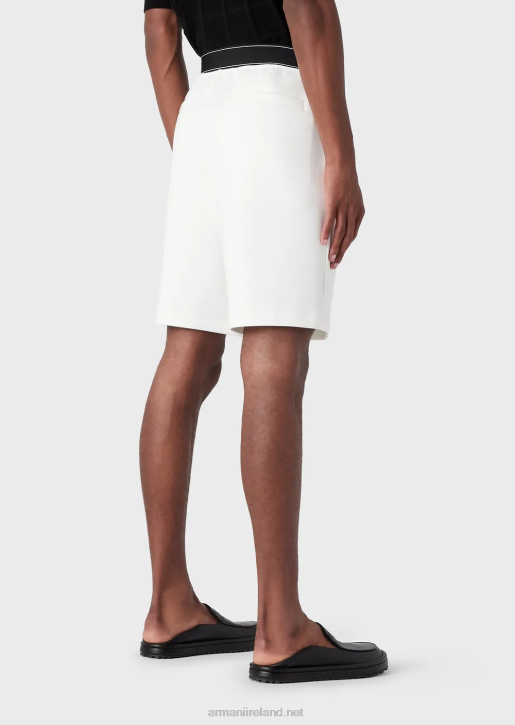 Men 086V1401 Double-Jersey Board Shorts With Drawstring And Logo Waistband Armani White
