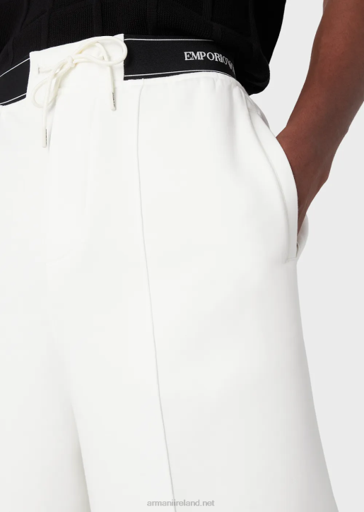 Men 086V1401 Double-Jersey Board Shorts With Drawstring And Logo Waistband Armani White