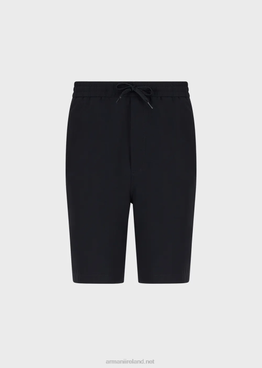 Men 086V1402 Two-Way Stretch Technical Nylon Trousers With Elasticated Cuffs Armani Navy Blue