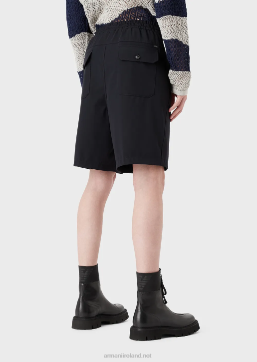 Men 086V1402 Two-Way Stretch Technical Nylon Trousers With Elasticated Cuffs Armani Navy Blue