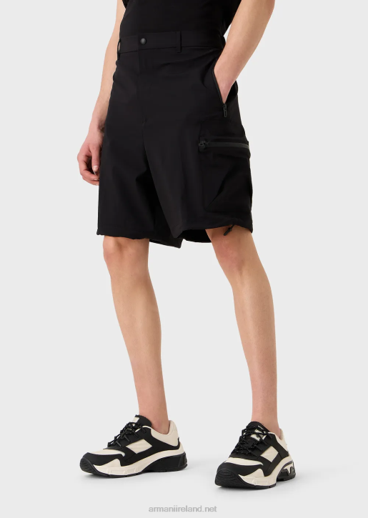 Men 086V1403 Travel Essentials Water-Repellent, Two-Way Stretch Technical-Nylon Board Shorts Armani Black
