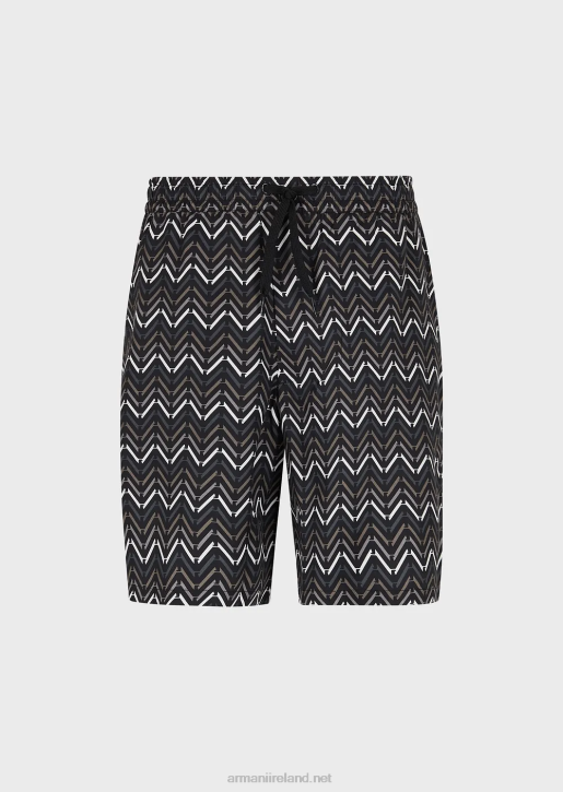 Men 086V1404 All-Over Pattern Lyocell Board Shorts With Drawstring Armani Pattern