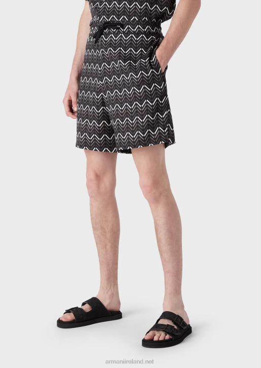Men 086V1404 All-Over Pattern Lyocell Board Shorts With Drawstring Armani Pattern