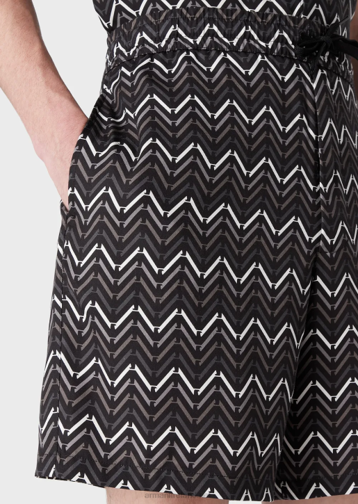 Men 086V1404 All-Over Pattern Lyocell Board Shorts With Drawstring Armani Pattern
