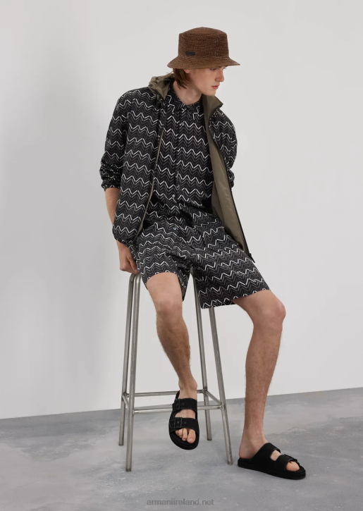 Men 086V1404 All-Over Pattern Lyocell Board Shorts With Drawstring Armani Pattern