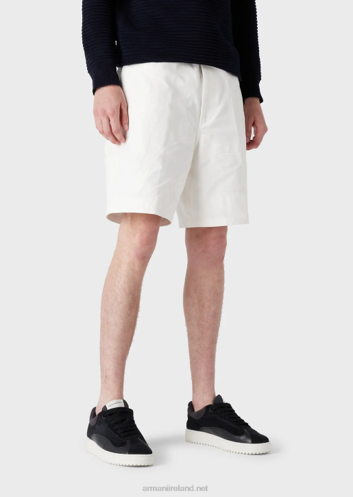 Men 086V1406 Canvas Board Shorts With Oversized Colour-Matched Camouflage Embroidery Armani