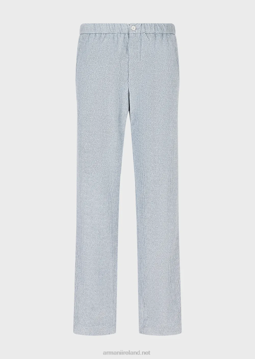 Men 086V1408 Denim-Effect Printed Velvet Trousers With Elasticated Waist Armani Azure