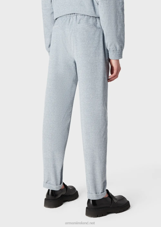 Men 086V1408 Denim-Effect Printed Velvet Trousers With Elasticated Waist Armani Azure