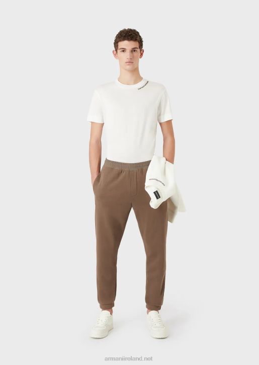 Men 086V1423 Heavy-Jersey Joggers With Bold Rubberised Logo Armani Brown