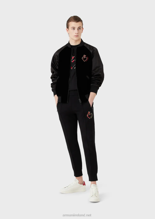 Men 086V1447 Double-Jersey Joggers With Rabbit Embroidery Armani Black