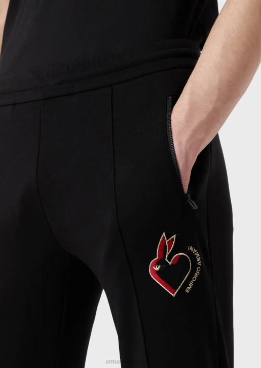 Men 086V1447 Double-Jersey Joggers With Rabbit Embroidery Armani Black