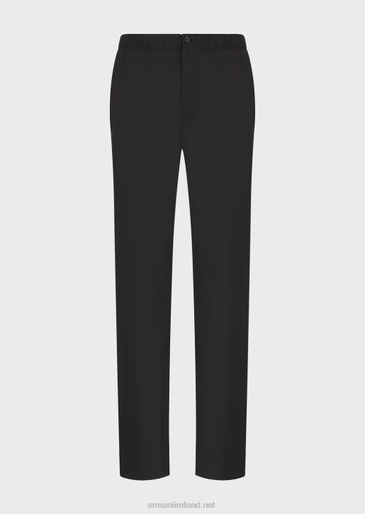 Men 086V1448 Chinos With Elasticated Waist In Ultra-Light Virgin Wool Armani Black
