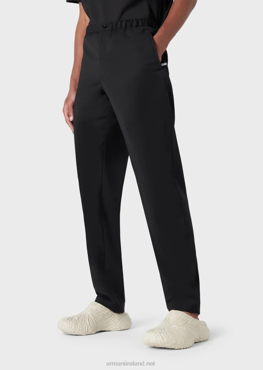 Men 086V1448 Chinos With Elasticated Waist In Ultra-Light Virgin Wool Armani Black