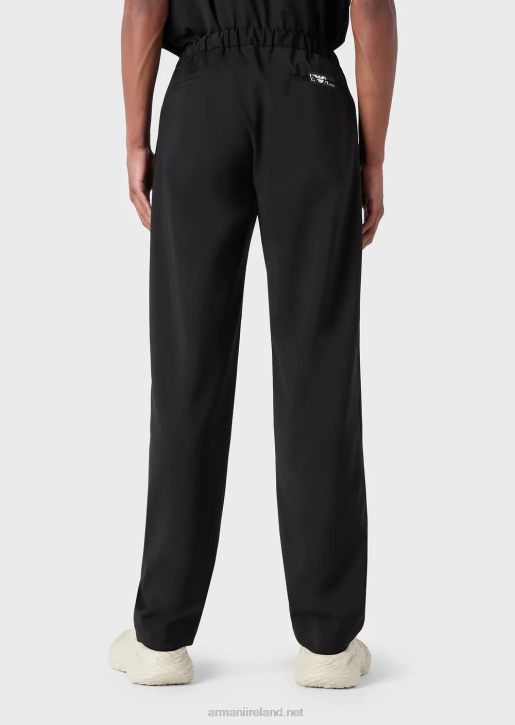Men 086V1448 Chinos With Elasticated Waist In Ultra-Light Virgin Wool Armani Black