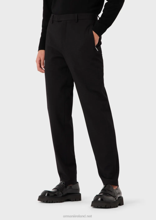 Men 086V1449 Trousers In 3D Stretch Technical Wool Armani Black
